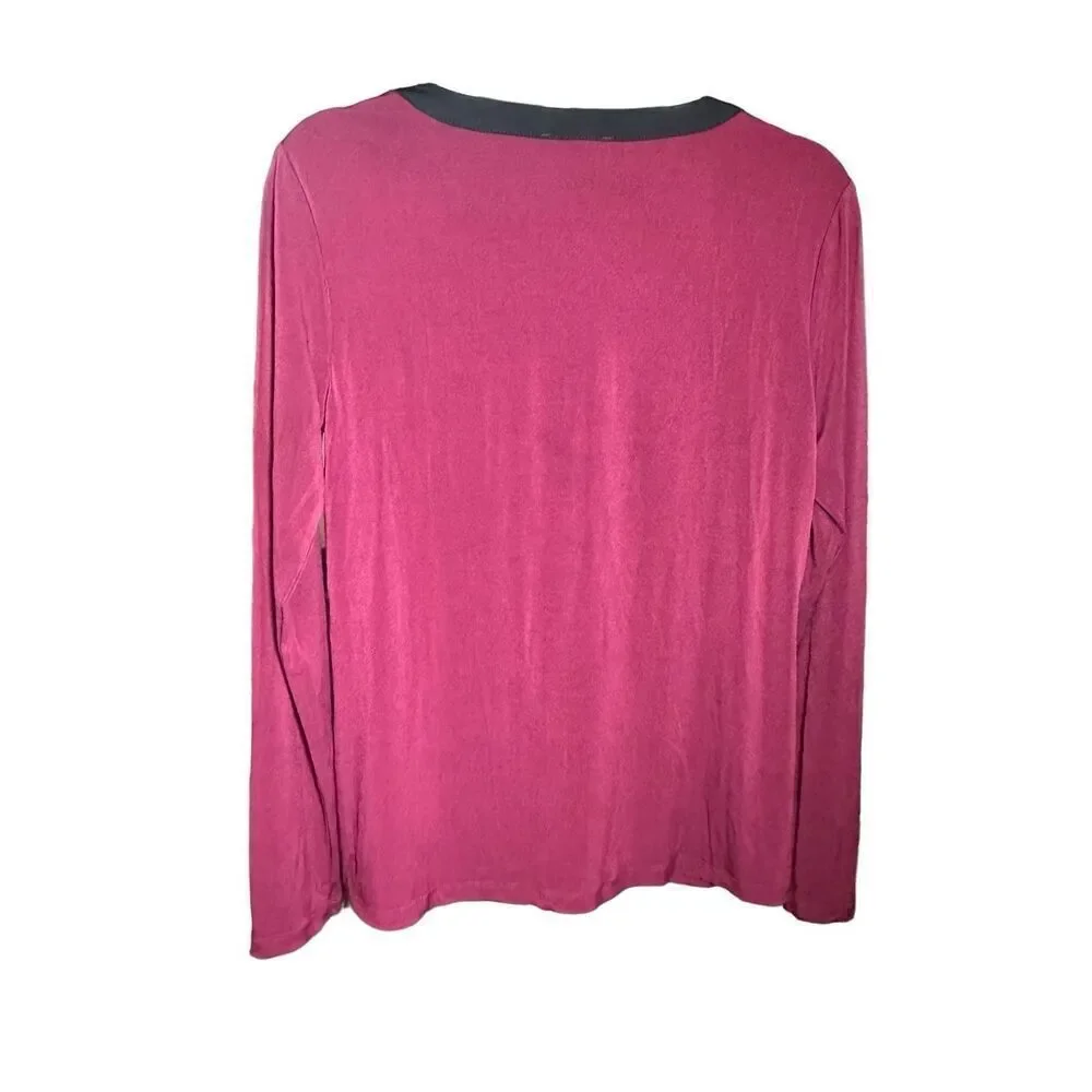 Carmen Marc Valvo wine red long sleeve blouse with faux‎ leather accent sz S NEW - Picture 2 of 6